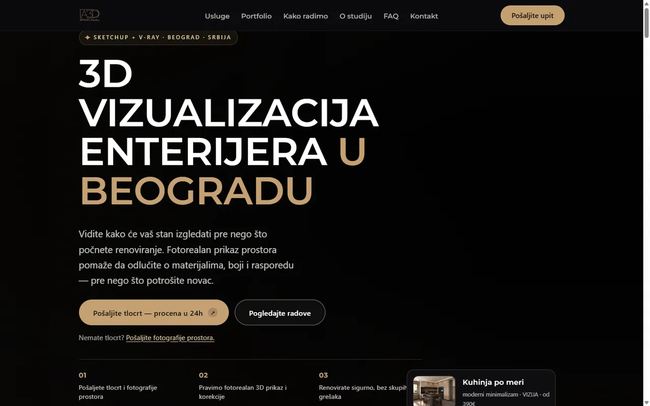 Početna strana sajta studija za 3D vizualizaciju ARTA3D.