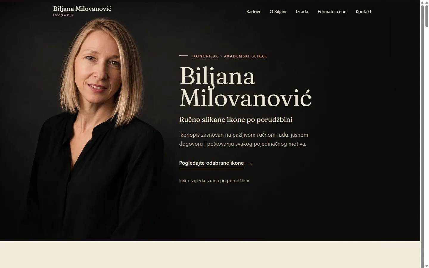 Početna strana sajta ikonopisca Biljane Milovanović.