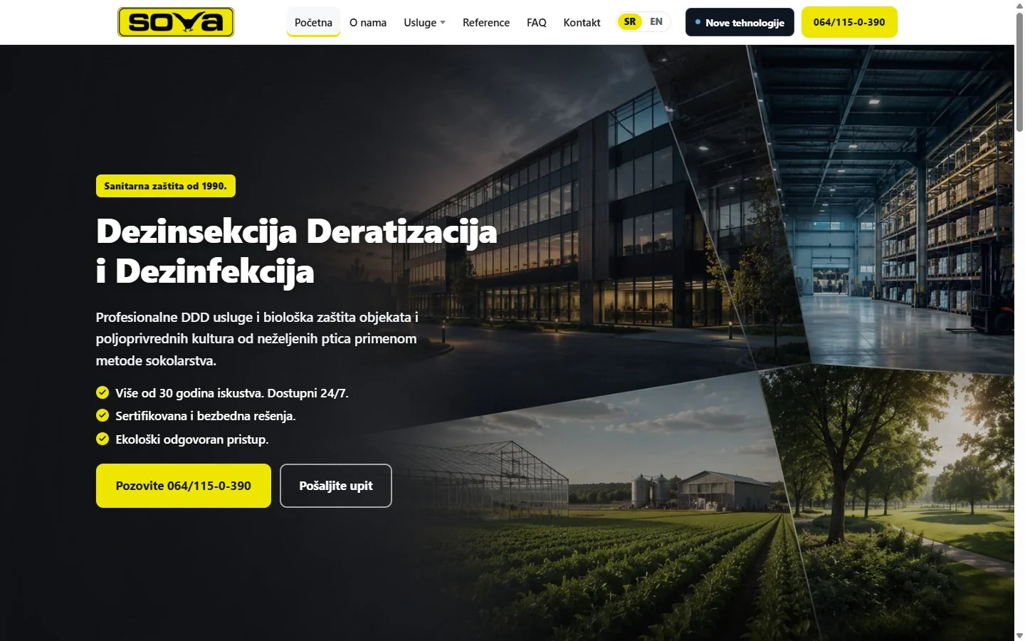 Nova početna strana sajta firme za urbanu higijenu DDD SOVA.